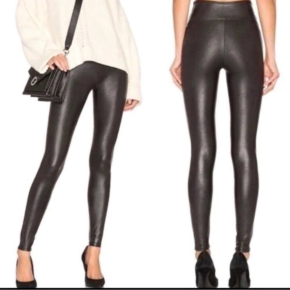Spanx Faux Leather Leggings Womens Sz S Stretch Black(v)